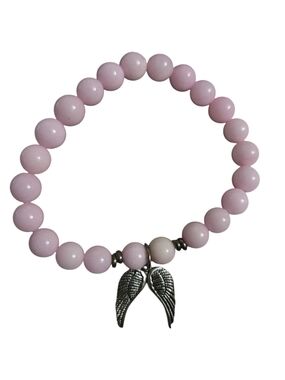 Pink Beaded Angel Wing Stretch Bracelet